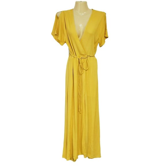 Lulus Much Obliged Golden Yellow Wrap Maxi Dress Women's Size M - Picture 12 of 14